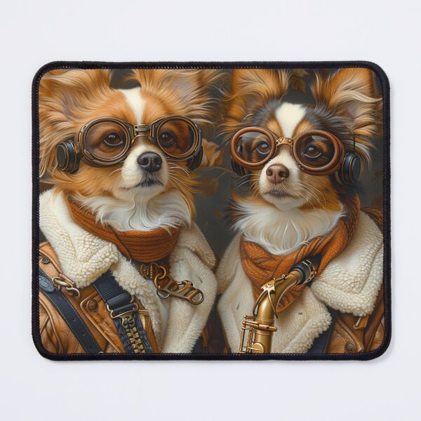 Item preview, Two Papillon dogs in steampunk style with a saxophone. designed and sold by IrinaMinevich.