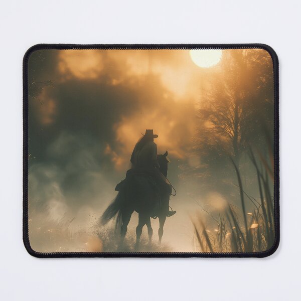 Item preview, Portrait of a rider in the mist at setting sun designed and sold by Fantasyplus.