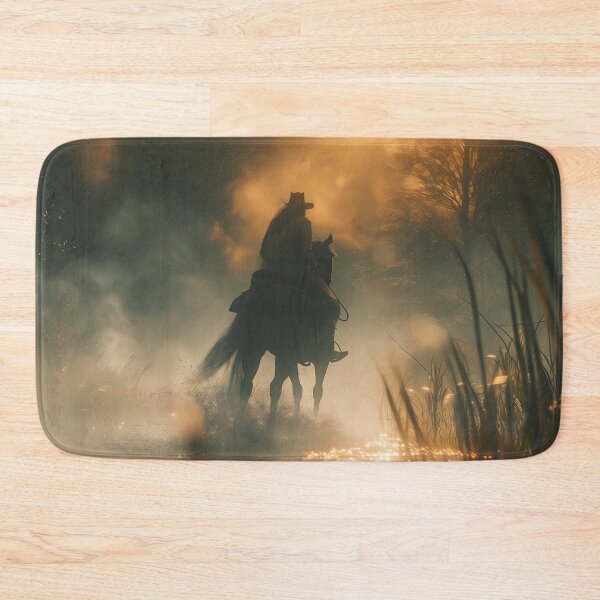 Item preview, Portrait of a rider in the mist at setting sun designed and sold by Fantasyplus.