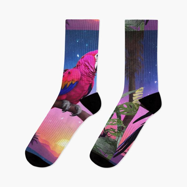 Item preview, Beautiful parrot and palms at evening, sky fall of stars, exotic vibes designed and sold by Sugar Wisdom .