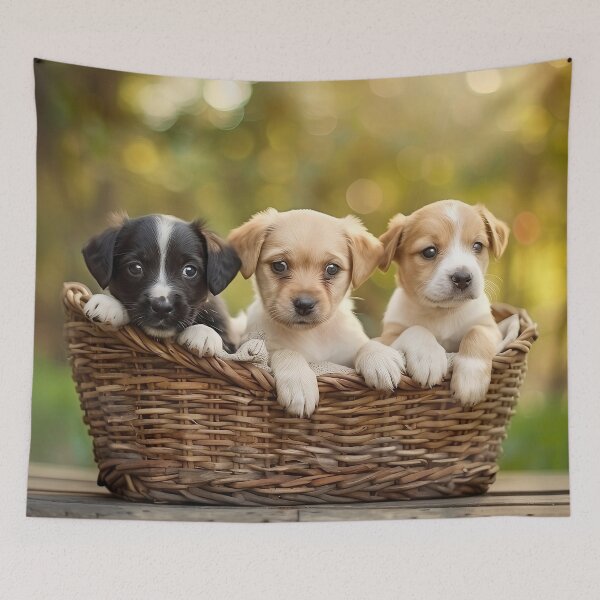 Item preview, Cute puppies in basket designed and sold by CatsAndDogs-TF.