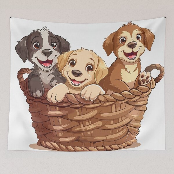 Item preview, Cartoon Puppies in basket designed and sold by CatsAndDogs-TF.