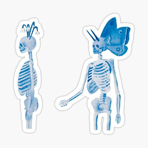 Moth and Flower Skeletons Pair Stickers (Hand painted design) - Gracyn Blu Louis Music Sticker Sticker