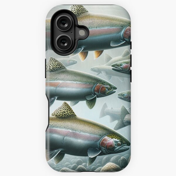 Vista previa del artículo con la obra «Carrera por el río Winter Steelhead Rainbow Trout», diseñado y vendido por HippieFarms11.