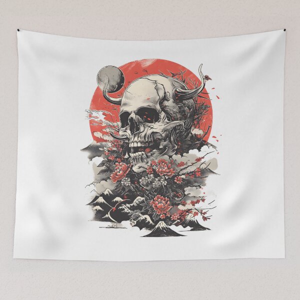 Item preview, Asian-Inspired Skull & Floral Fusion, Mystical Mountain Blossoms, Transient Life Artwork designed and sold by WarFX Designs.