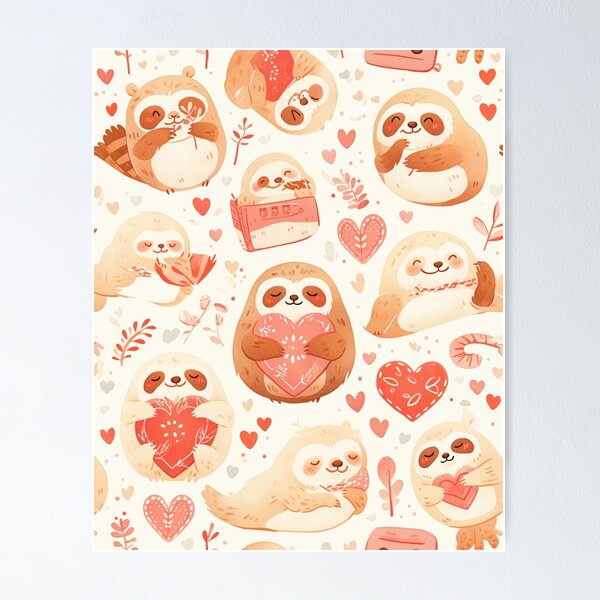 Item preview, Kawaii Cute Sloth Seamless Pattern designed and sold by sereneprint.