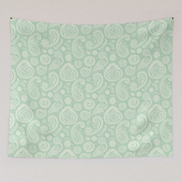 Item preview, White Paisley Pattern on Mint Green Background designed and sold by kansaikate.