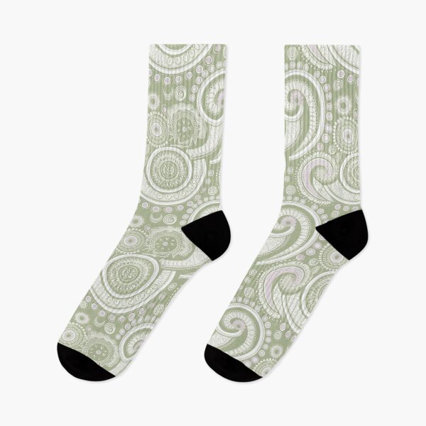 Item preview, Sage Green and White Paisley Pattern  designed and sold by kansaikate.