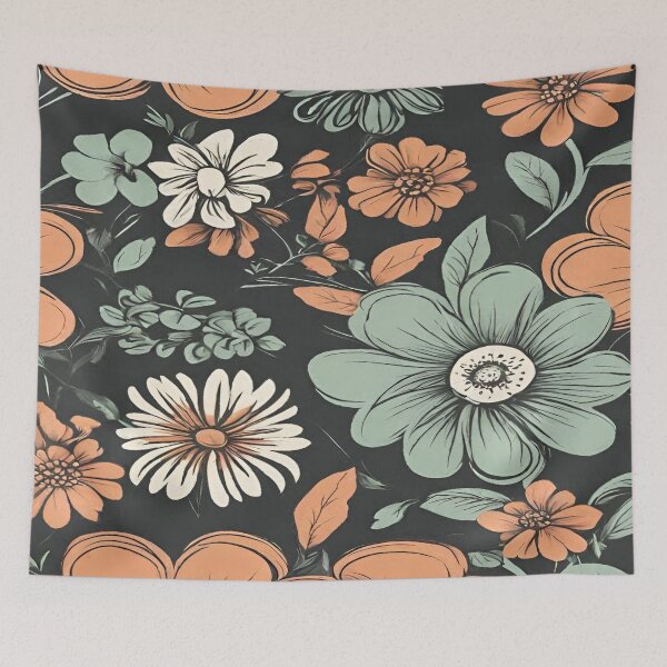 Item preview, Pattern of flowers on a black background designed and sold by Erik Visnievskij.