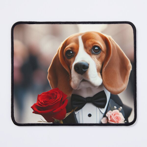 Item preview, Beagle dog wearing formal wear tuxedo with red rose outdoors designed and sold by nicecorgi.