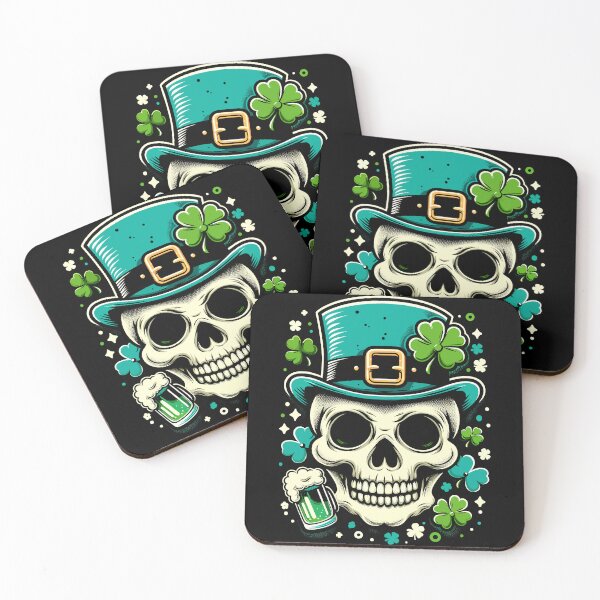 Item preview, St. Patrick's Day Cheers Skull designed and sold by Quirky Shirts.