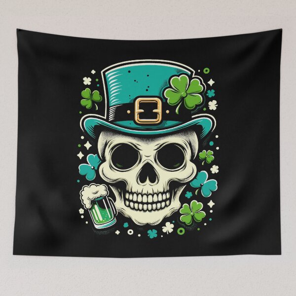 Item preview, St. Patrick's Day Cheers Skull designed and sold by Quirky Shirts.