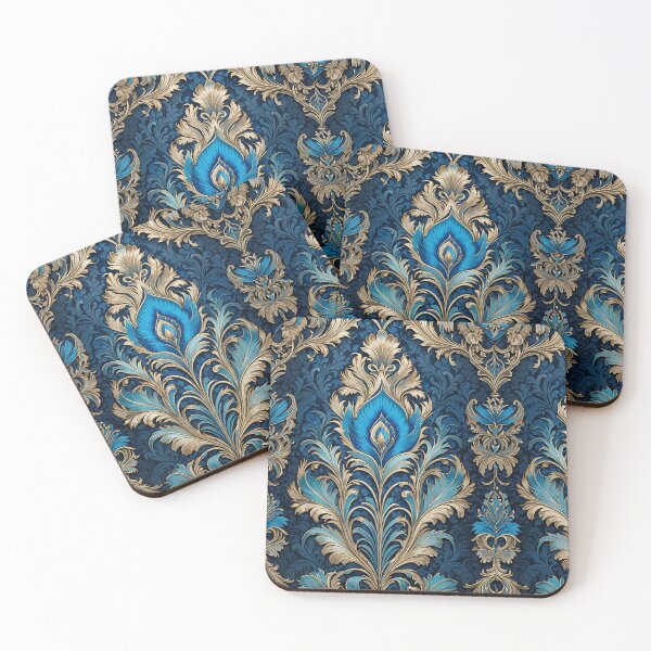 Item preview, Vintage Blue and Gold Peacock Feather pattern designed and sold by DesignsbyVelvet.
