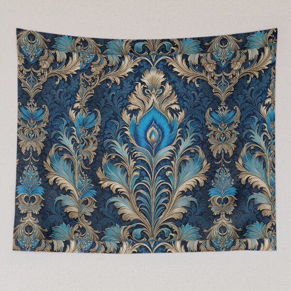 Item preview, Vintage Blue and Gold Peacock Feather pattern designed and sold by DesignsbyVelvet.