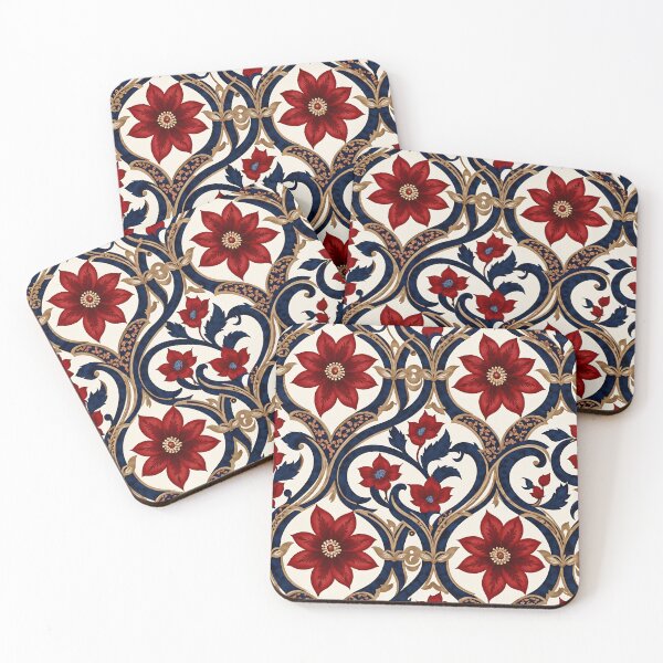 Item preview, Red Flowers with blue and gold filigree designed and sold by DesignsbyVelvet.