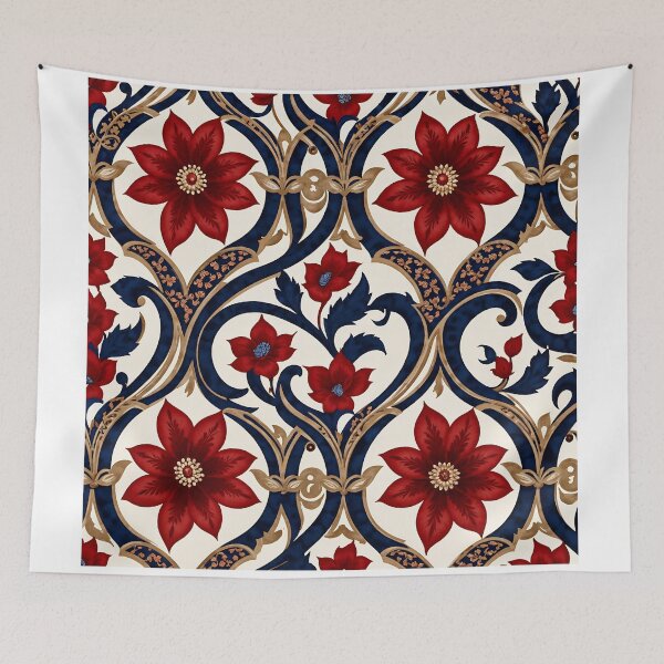 Item preview, Red Flowers with blue and gold filigree designed and sold by DesignsbyVelvet.