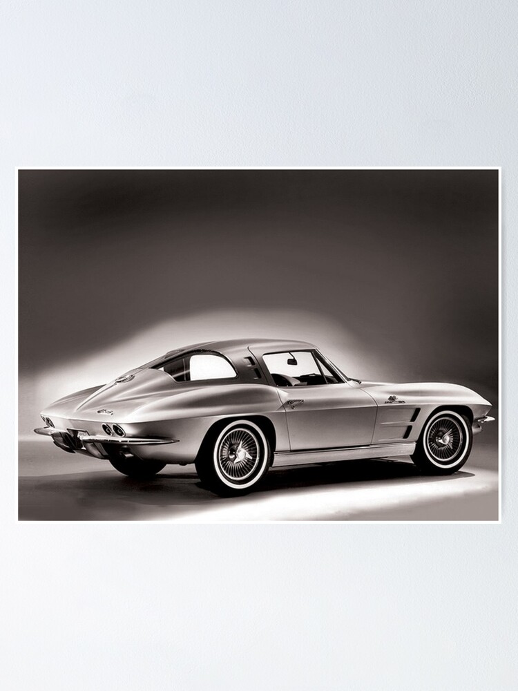 1963 Chevrolet Corvette Split Window Coupe B W Poster By Mkkessel Redbubble