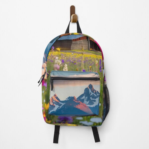 Item preview, Barn Surrounded By Wildflowers And Snowcapped Mountains designed and sold by thespecialtyhub.