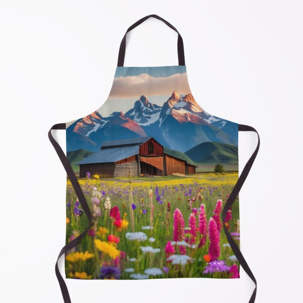 Item preview, Barn Surrounded By Wildflowers And Snowcapped Mountains designed and sold by thespecialtyhub.