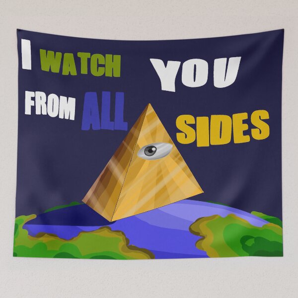 Item preview, "I watch you from all sides" illuminati eye, illuminati triangle over planet earth designed and sold by MechanicalART.