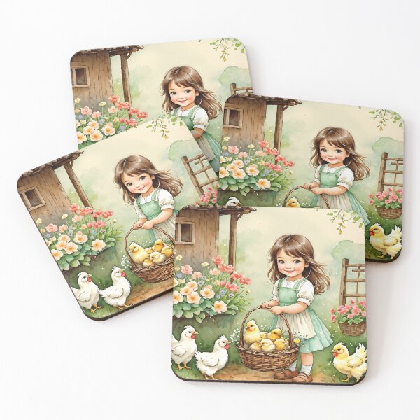 Aperçu de l'œuvre Petite fille nourrissant des poulets créée et vendue par DesignsbyVelvet.