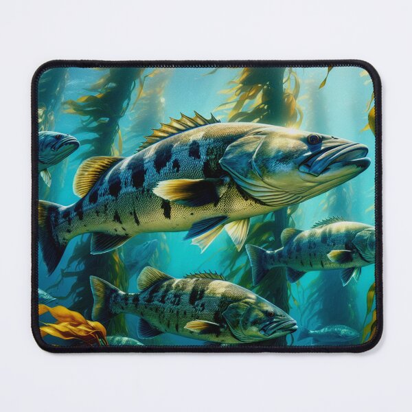 Item preview, California Black Sea Bass Juveniles Swimming In a Catalina Kelp Forest designed and sold by HippieFarms11.