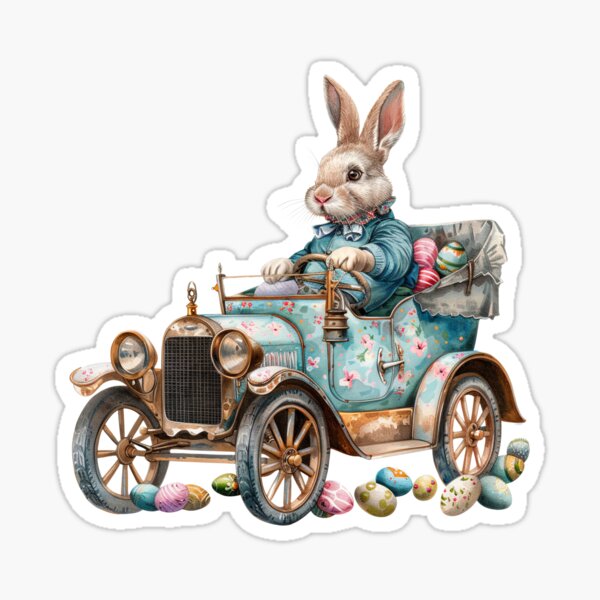 Artikel-Vorschau von Osterhase fährt Auto im Vintage-Stil, designt und verkauft von KallyDe.