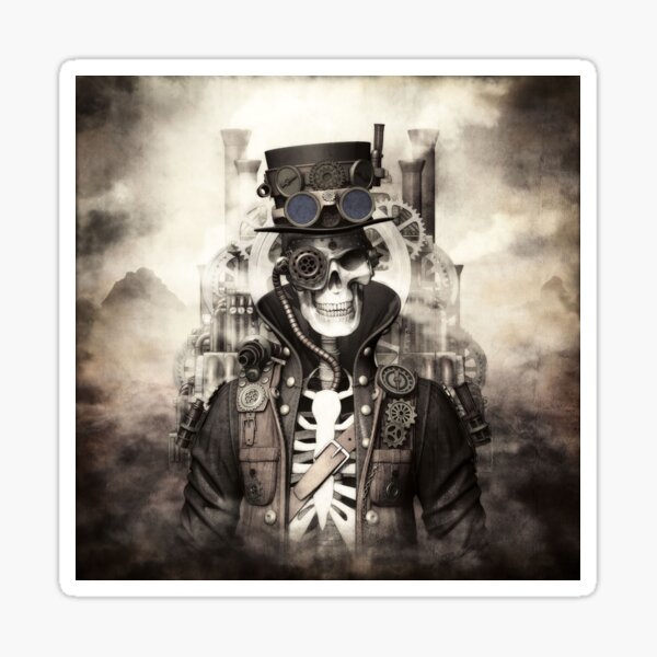 Steampunk - Fantasie 3D Illustration -graue Version Sticker