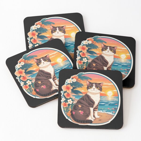 Item preview, Sunset Beach Cat by The Ocean with Hawaii Orchids designed and sold by NautiChic.