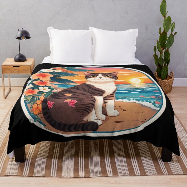 Item preview, Sunset Beach Cat by The Ocean with Hawaii Orchids designed and sold by NautiChic.