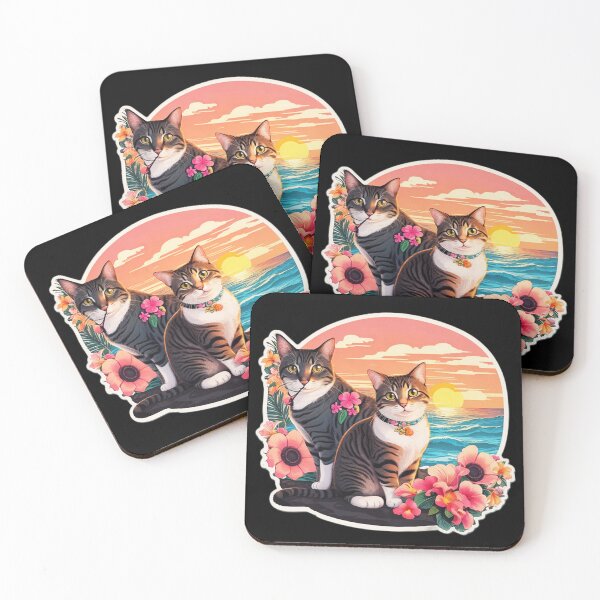 Item preview, Sunset Beach Cats by The Ocean with Hawaii Orchids designed and sold by NautiChic.