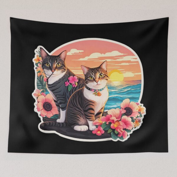 Item preview, Sunset Beach Cats by The Ocean with Hawaii Orchids designed and sold by NautiChic.