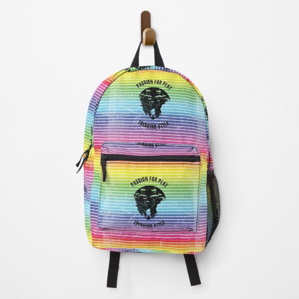 Item preview, Black silhouette of a trekker against the background of rainbow stripes designed and sold by HarridanCreates.