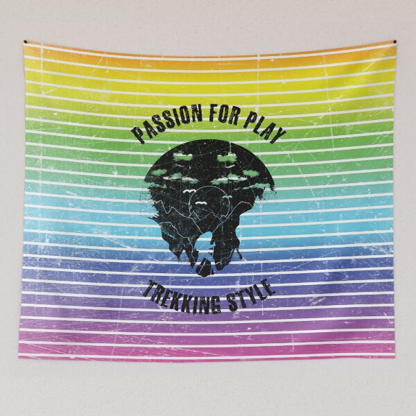 Item preview, Black silhouette of a trekker against the background of rainbow stripes designed and sold by HarridanCreates.