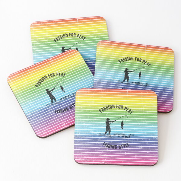 Item preview, Black silhouette of a fisherman against the background of rainbow stripes designed and sold by HarridanCreates.