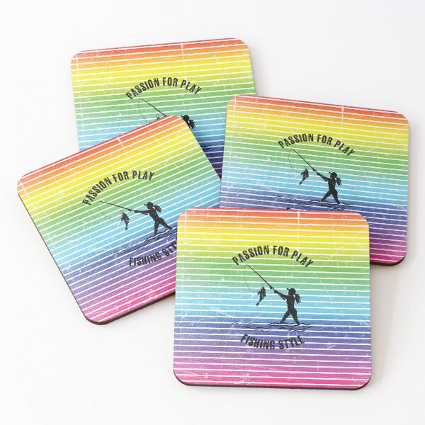 Item preview, Black silhouette of a fisherwoman against the background of rainbow stripes designed and sold by HarridanCreates.