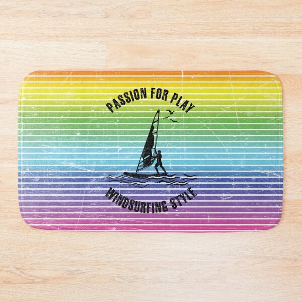 Item preview, Black silhouette of a windsurfer against the background of rainbow stripes designed and sold by HarridanCreates.