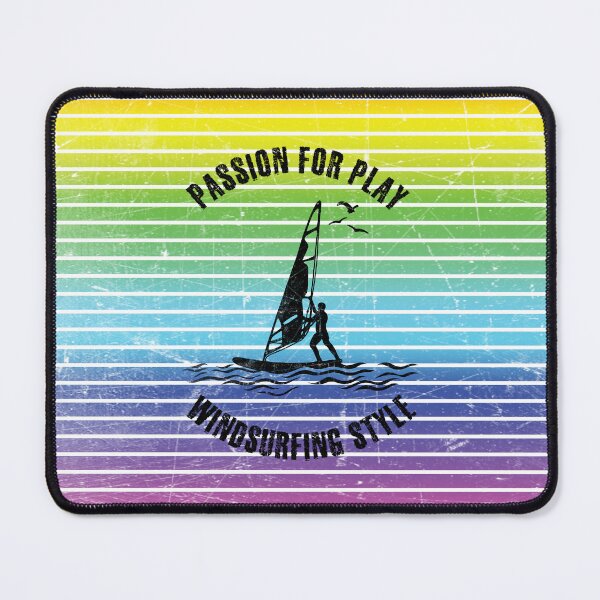 Item preview, Black silhouette of a windsurfer against the background of rainbow stripes designed and sold by HarridanCreates.