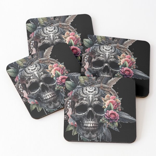 Item preview, Gothic Skull, Watercolor, Gothic Flowers, Steampunk designed and sold by Pretzel-G92.