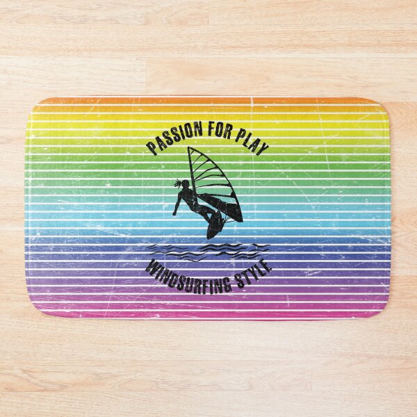 Item preview, Black silhouette of a female windsurfer against the background of rainbow stripes designed and sold by HarridanCreates.