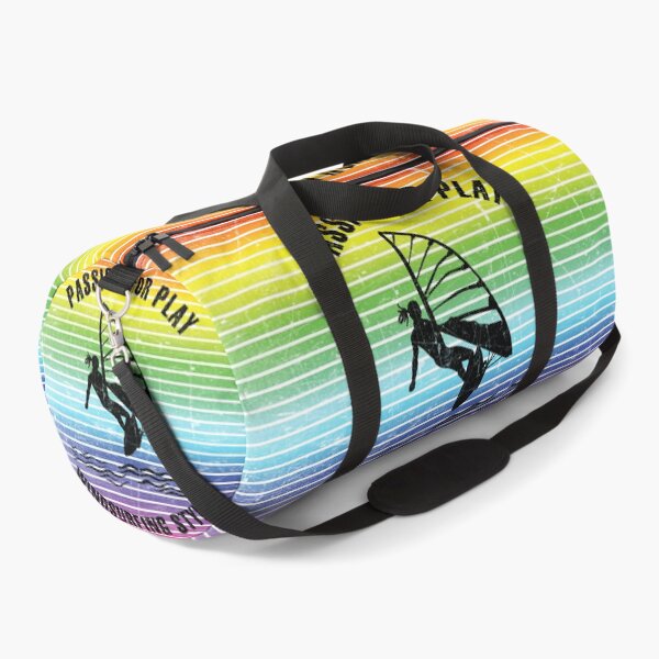 Item preview, Black silhouette of a female windsurfer against the background of rainbow stripes designed and sold by HarridanCreates.