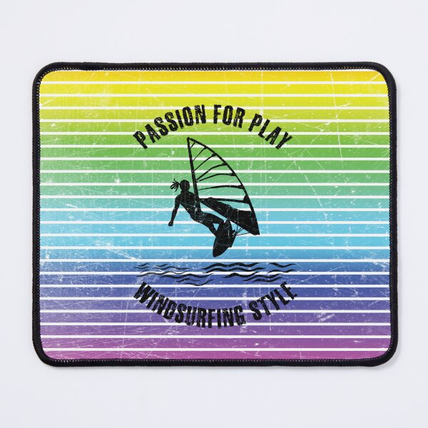 Item preview, Black silhouette of a female windsurfer against the background of rainbow stripes designed and sold by HarridanCreates.