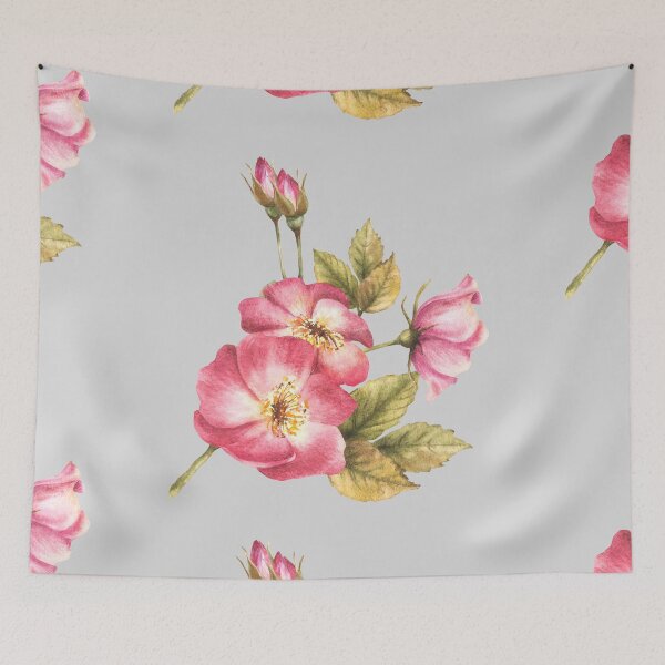 Item preview, Watercolor wild rose hip branch with buds and flower. Hand drawn brier or dog rose. designed and sold by BartolArt.