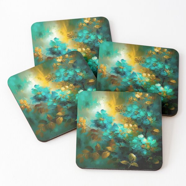 Item preview, Teal and Yellow Impressionism Flowers  designed and sold by EmeraldeaDesign.