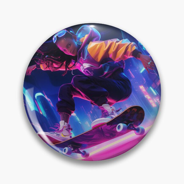 Item preview, Neon Twilight Ride: Skater Girl Shredding the Cyber Cityscape designed and sold by KACTUSNZ.