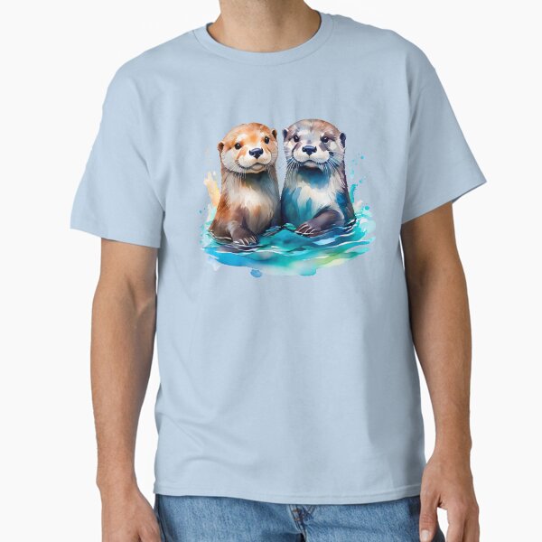 Item preview, Colorful Watercolor Otters Playful Duo in the Crystal Clear Waters designed and sold by anyasevchenko.