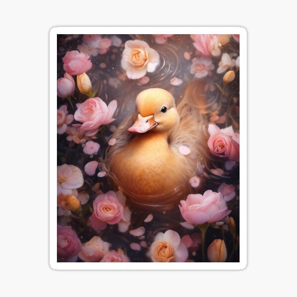 Little lovely yellow duck among roses Sticker