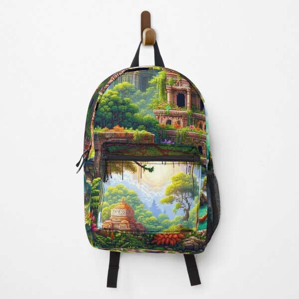 Item preview, Pixel Art Majestic Architecture Waterfalls Steps Jungle and Trees designed and sold by Emoji Emblems.