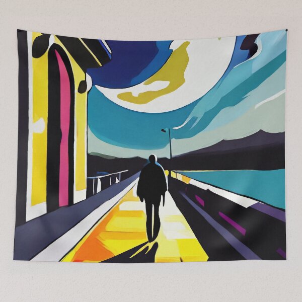 Item preview, Moon man street painting travel contemporary urban sea solo designed and sold by Meena-tta.