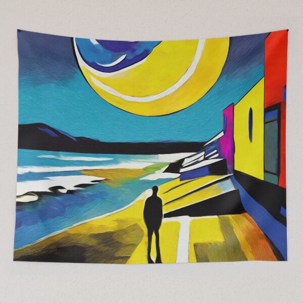 Item preview, Moon man beach sea painting travel contemporary urban solo designed and sold by Meena-tta.